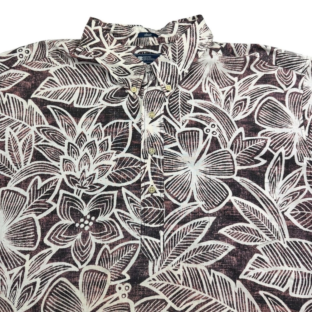 Reyn Spooner Shirt Mens 3XL Brown Short Sleeve Button Up Popover Floral Hawaiian